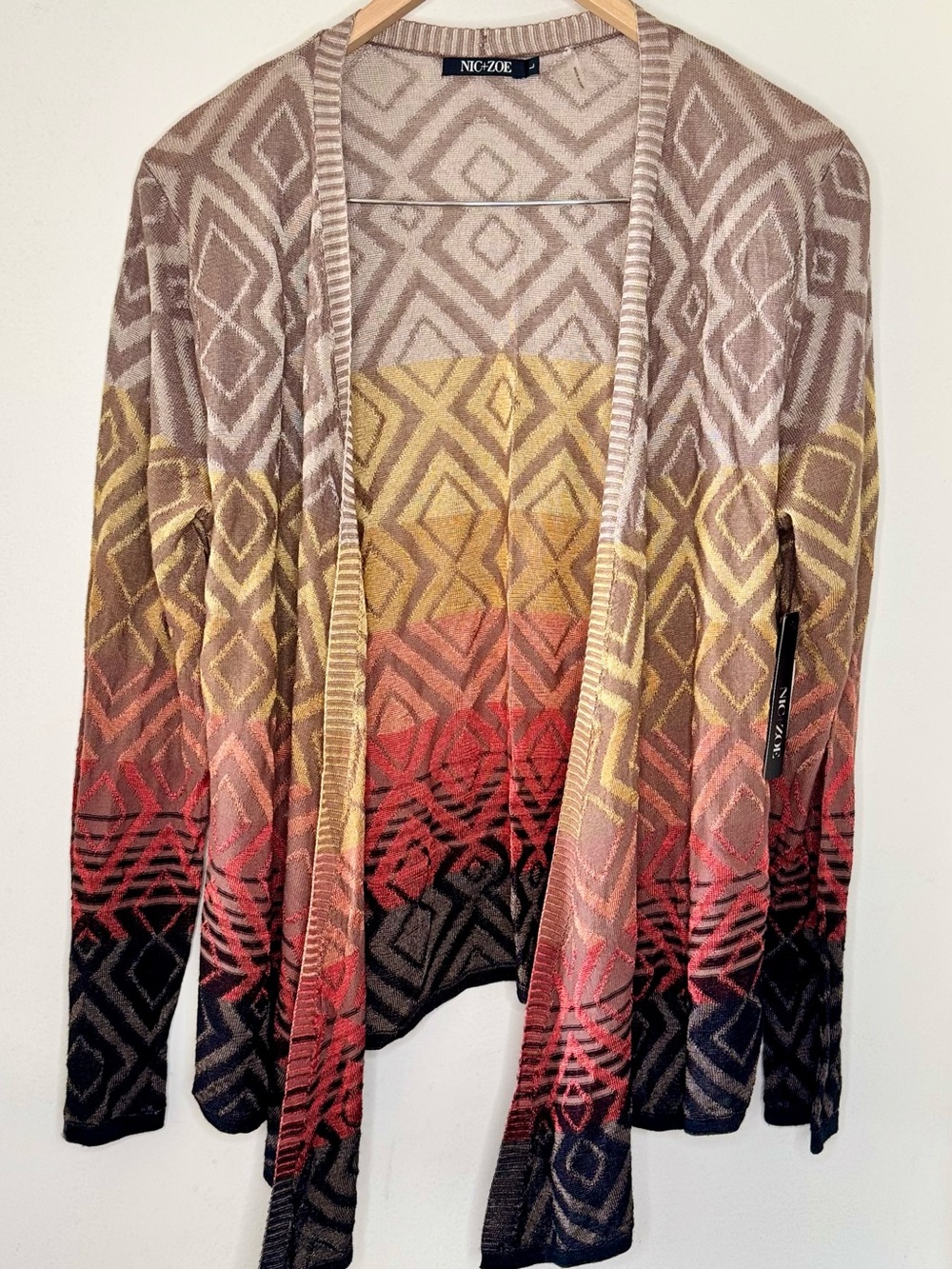 Nic & Zoe Knit Open Front Cardigan Womens Large NEW W Tags Retail $128 Geometric